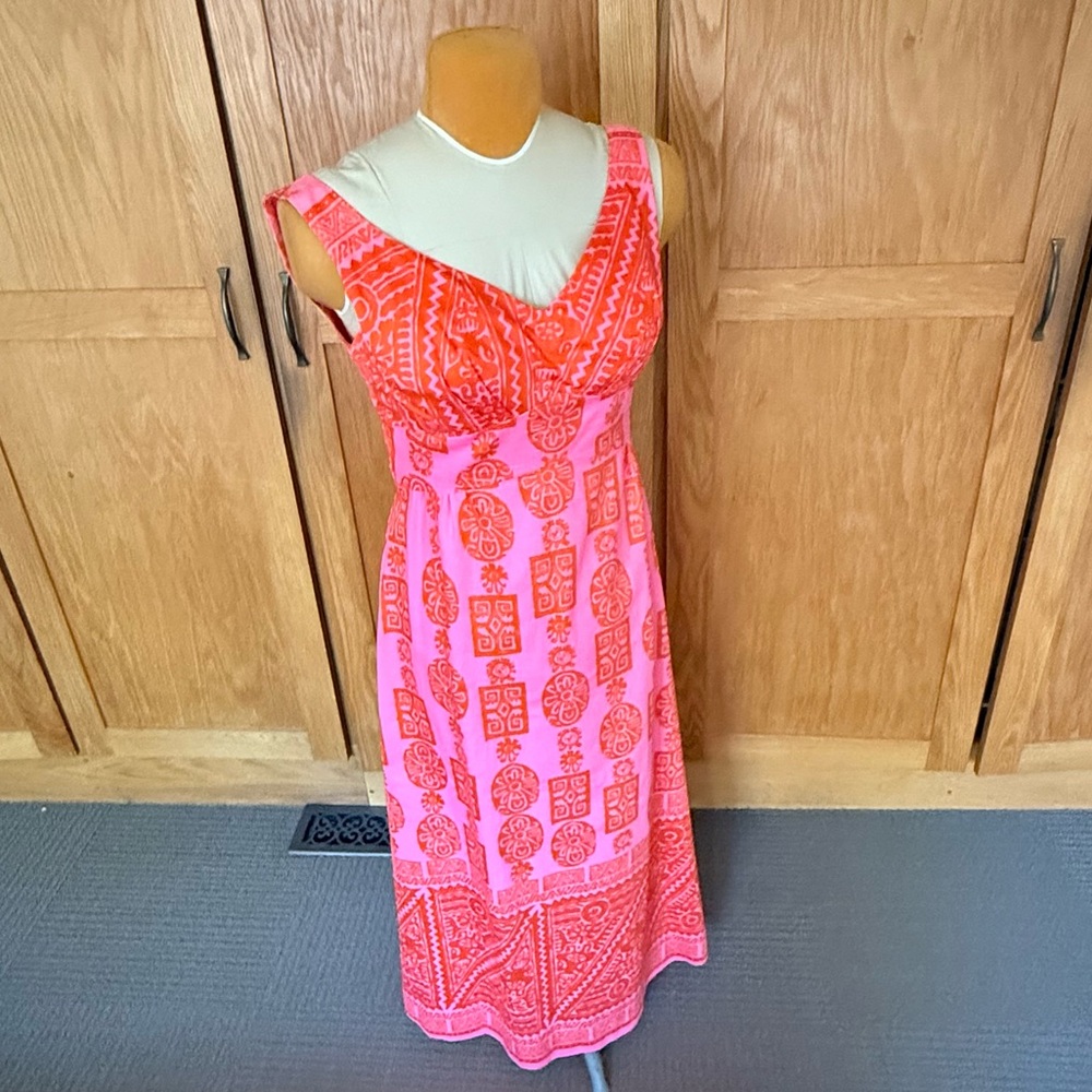 Vintage Pink/Orange Penney’s Hawaiian Block Print Maxi Dress